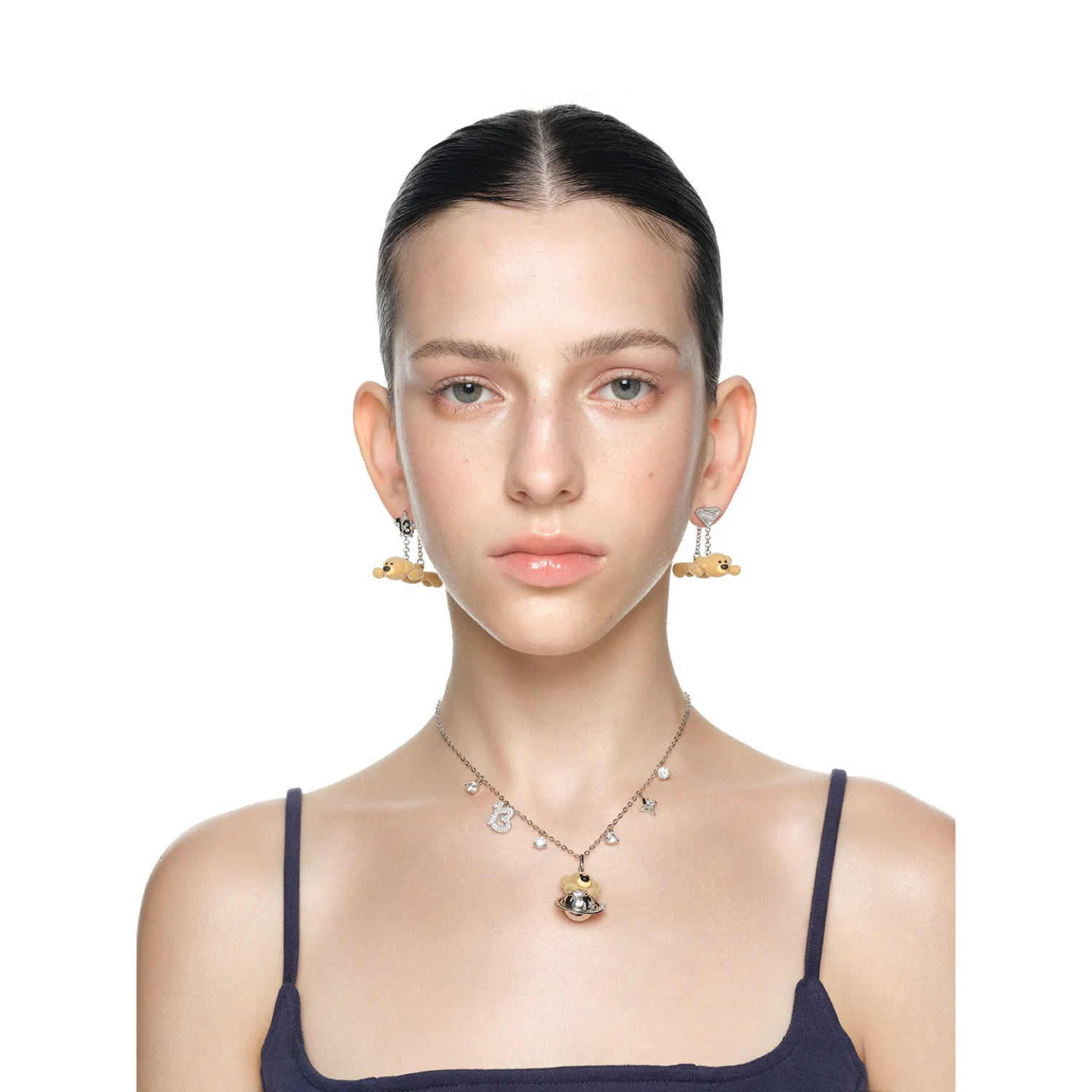 13DE MARZO Bear Logo Planet Zircon Necklace