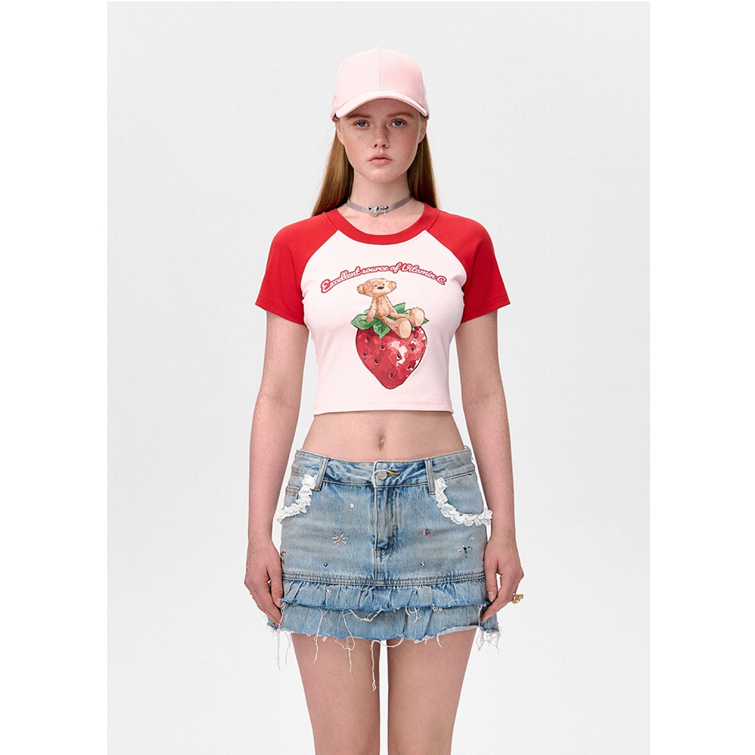 13DE MARZO Fruit Raglan Cropped-Top Red