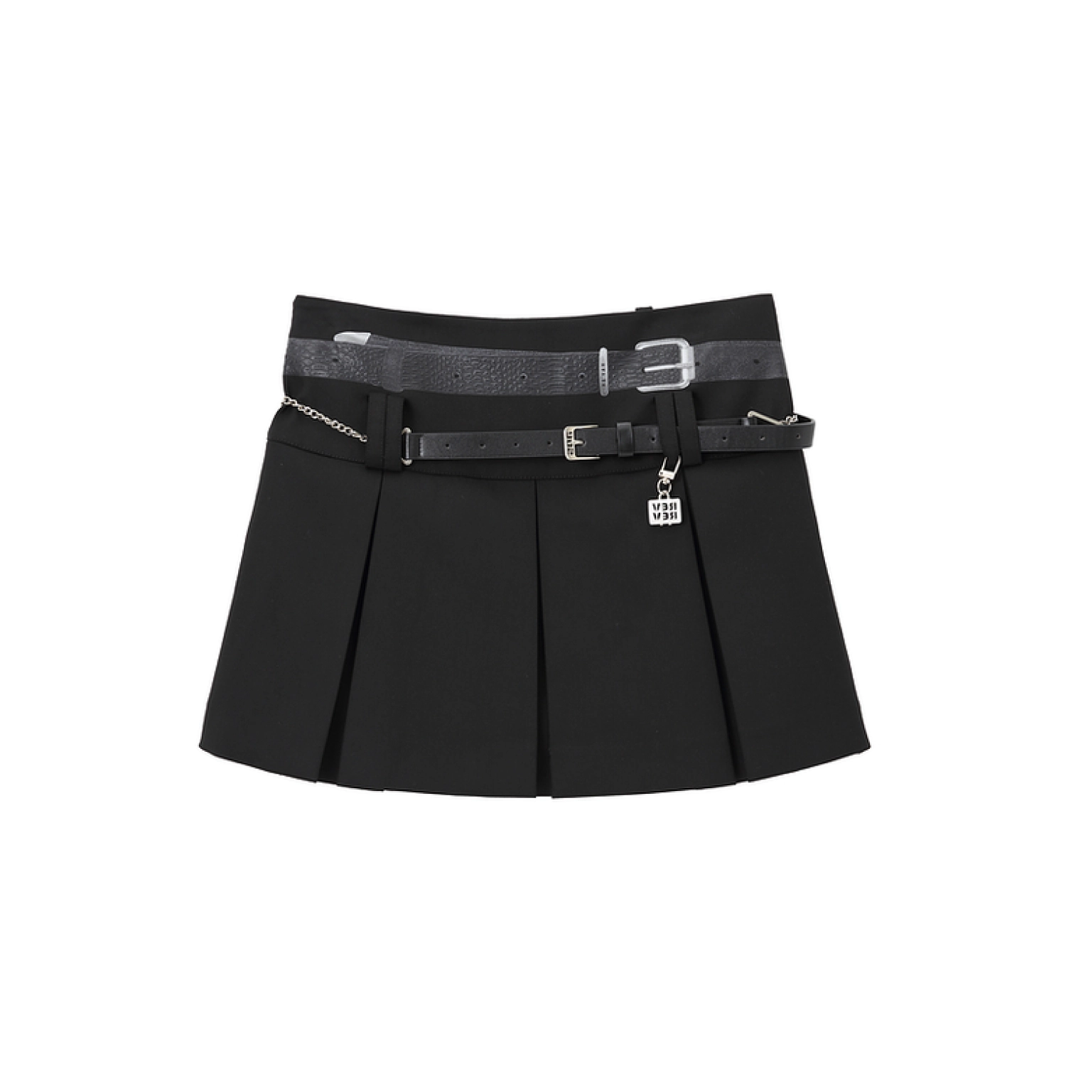 REVAN Ebony Leather-Denim Pleated Mini Skirt Dark Grey
