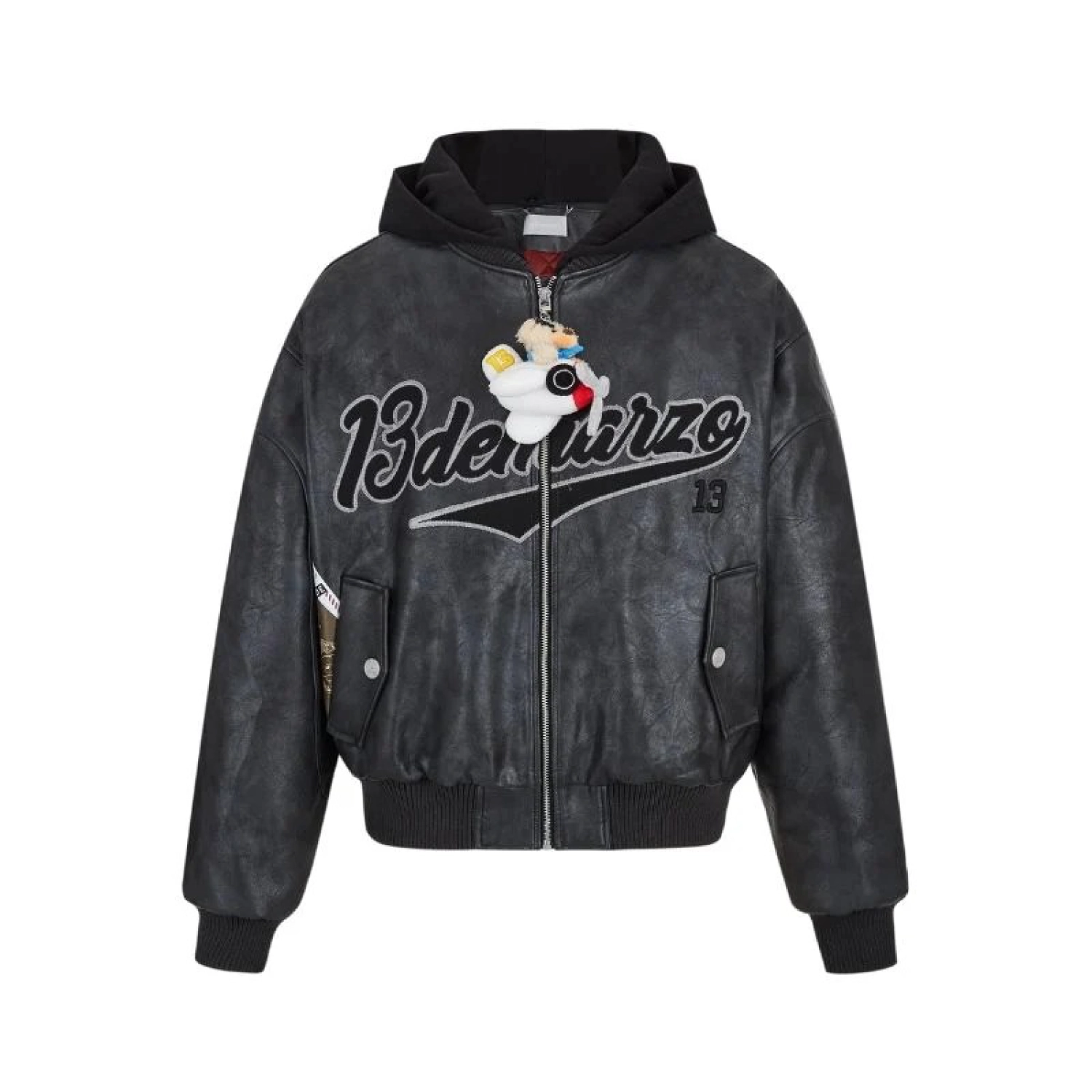 13DE MARZO Pilot Bear Vintage Jacket Black