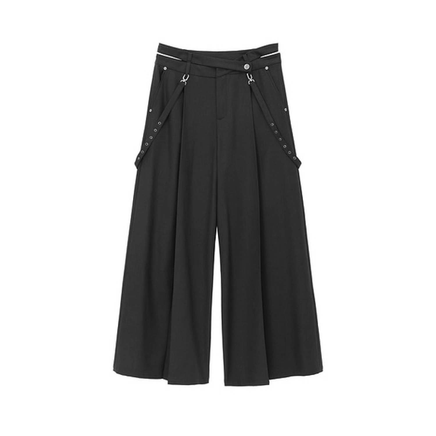 REVAN Asymmetrical Waist Wide-Leg Trousers Grey