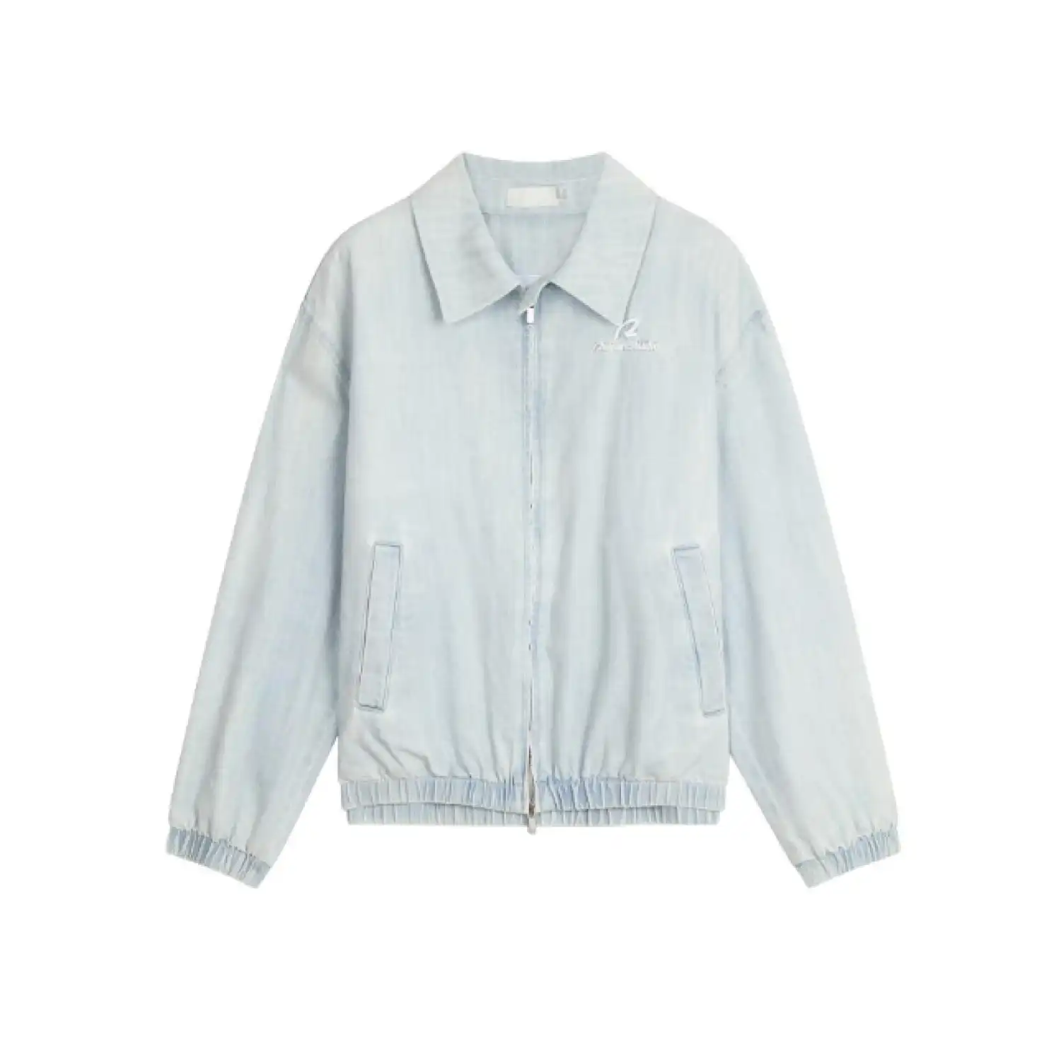 REVAN Light Wash Zip-Up Denim Bomber Jacket