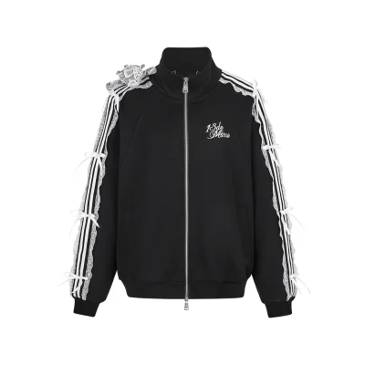 13DE MARZO Bear Lacy Knot Zip Sweatshirt Black