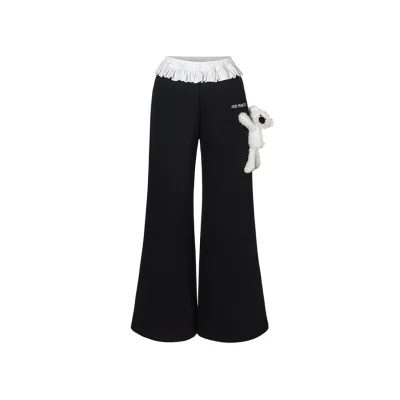 13DE MARZO Lace Edge Sweatpants Black