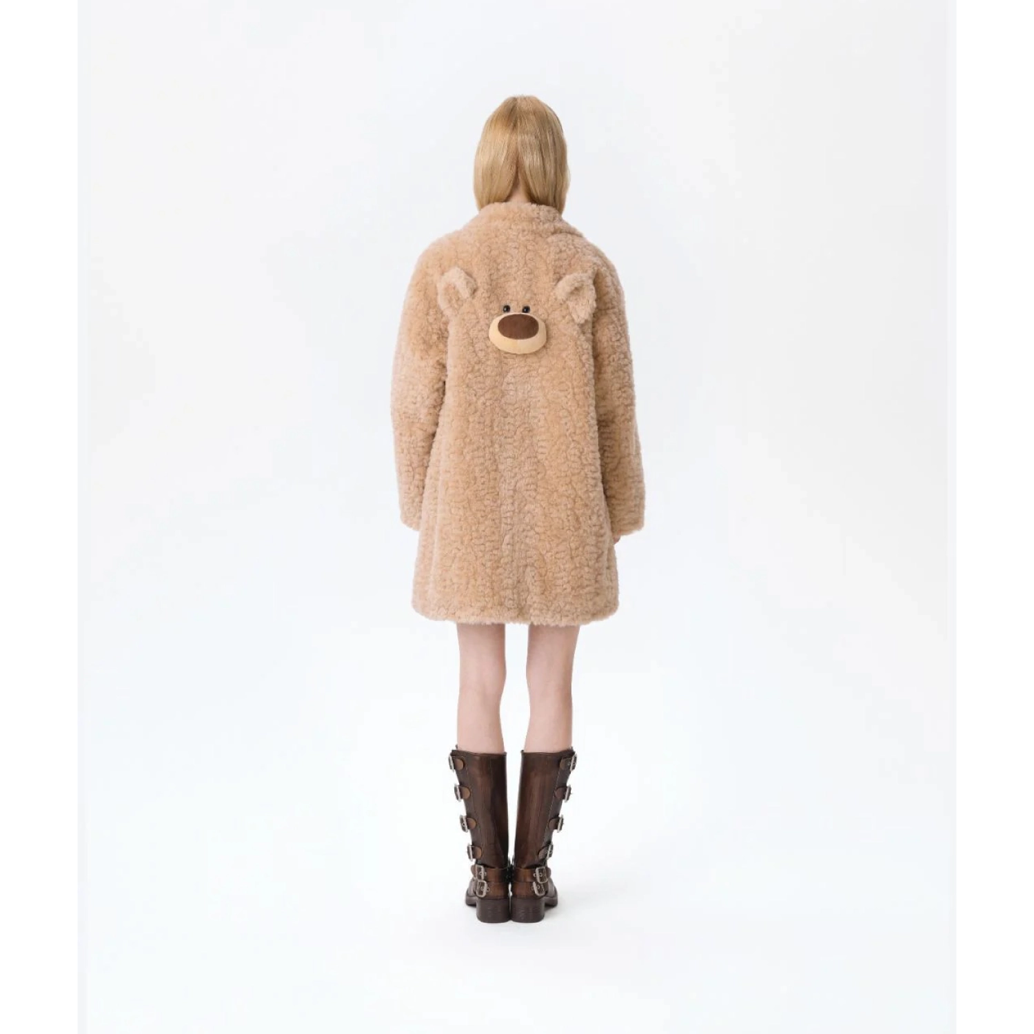 13DE MARZO Bear Fuzzy Long Coat Khaki