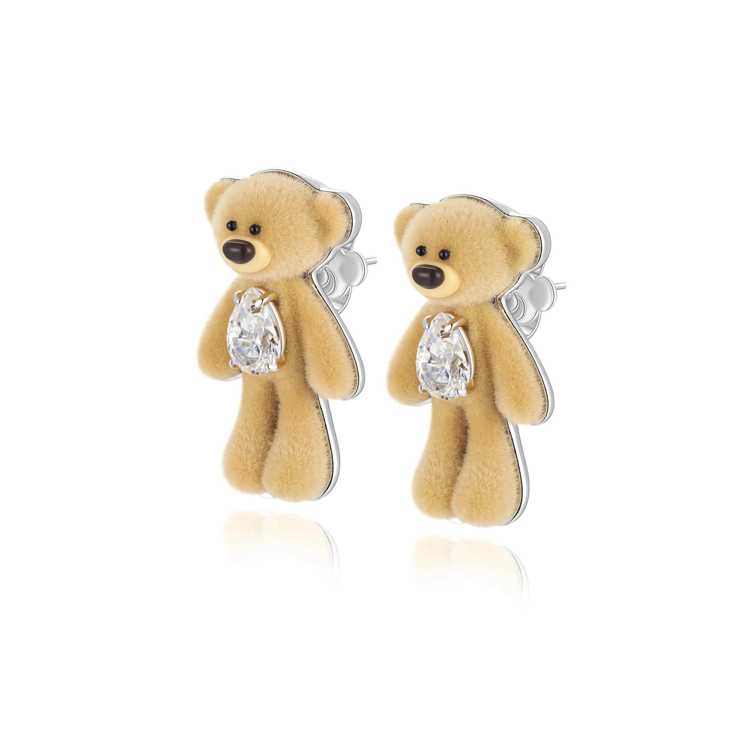 13DE MARZO Plush Bear Ear Stud Silver