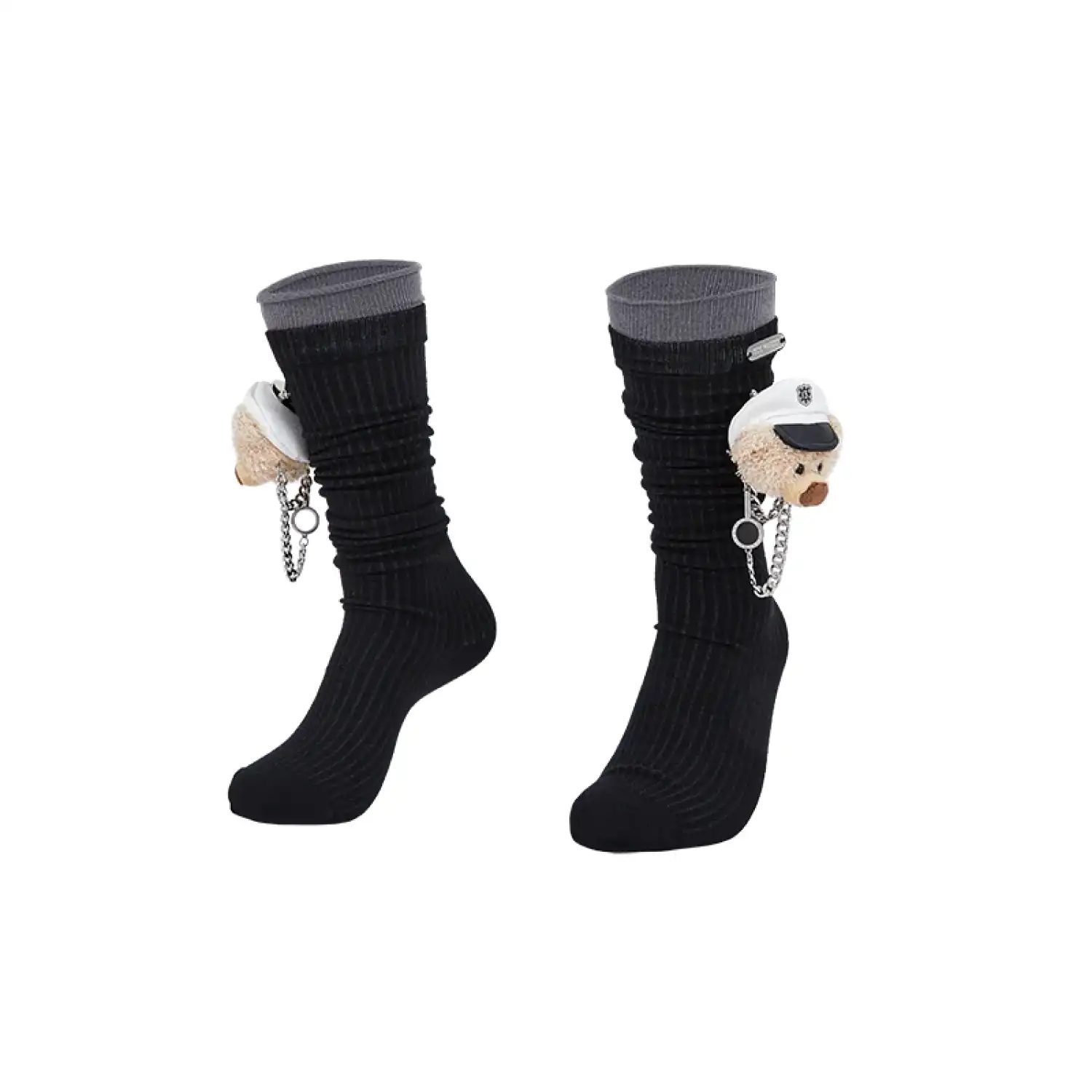 13DE MARZO Double-Layer Contrast Crew Socks Navy Blue