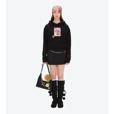 13DE MARZO Lollipop Wrapper Cropped Hoodie Black