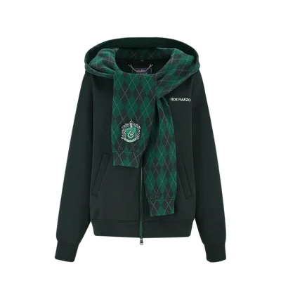 Harry Potter × 13DE MARZO Hogwarts Four Houses Bear Zipper Hoodie Slytherin Green