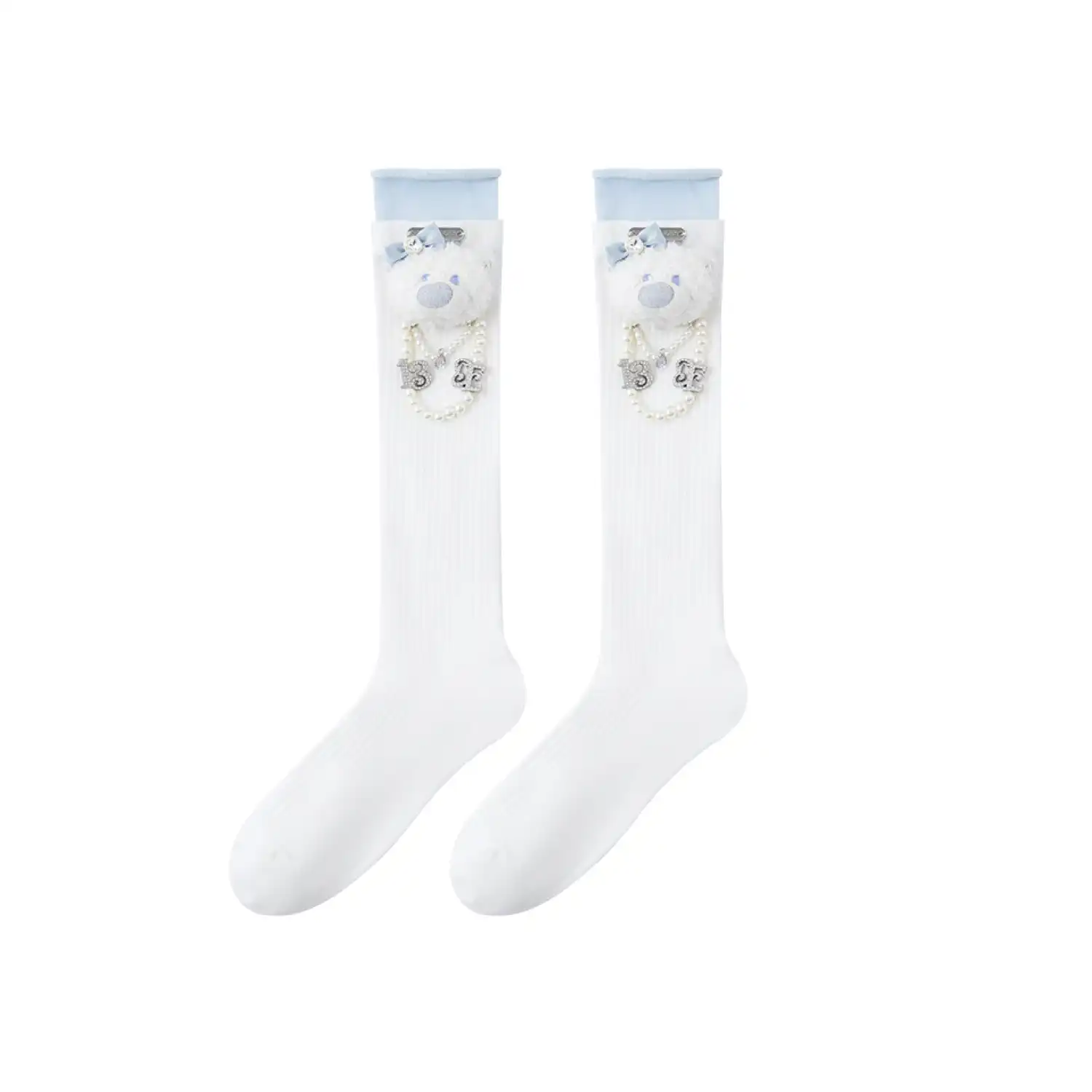 13DE MARZO Double-Layer Contrast Crew Socks White
