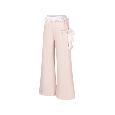 13DE MARZO Lace Edge Sweatpants Pink front view