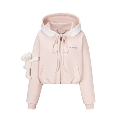 13DE MARZO Lace Edge Zip Hoodie Pink