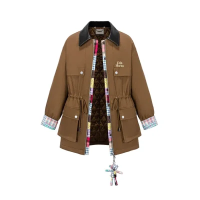 13DE MARZO Patchwork Bear Parka Coat Brown