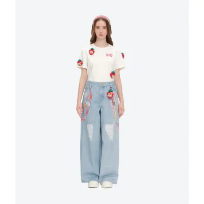 13DE MARZO Charm Chain Printed Jeans front view