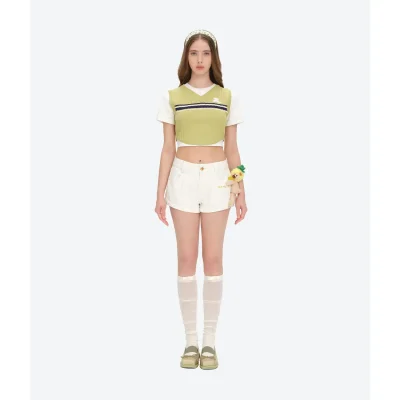 13DE MARZO Lollipop V-Waist Slim-Fit Shorts White front view