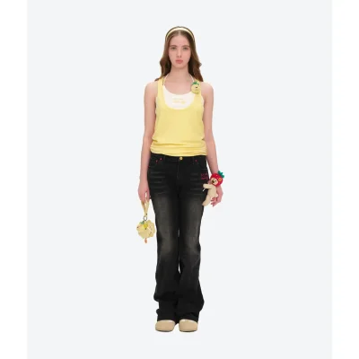 13DE MARZO Bear Slim-Fit Jeans Black front view