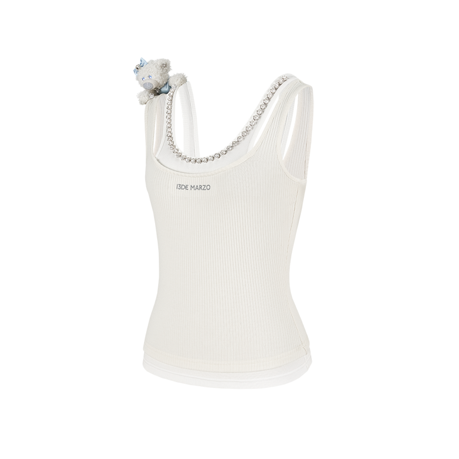13DE MARZO Faux Gem Vest White fabric detail