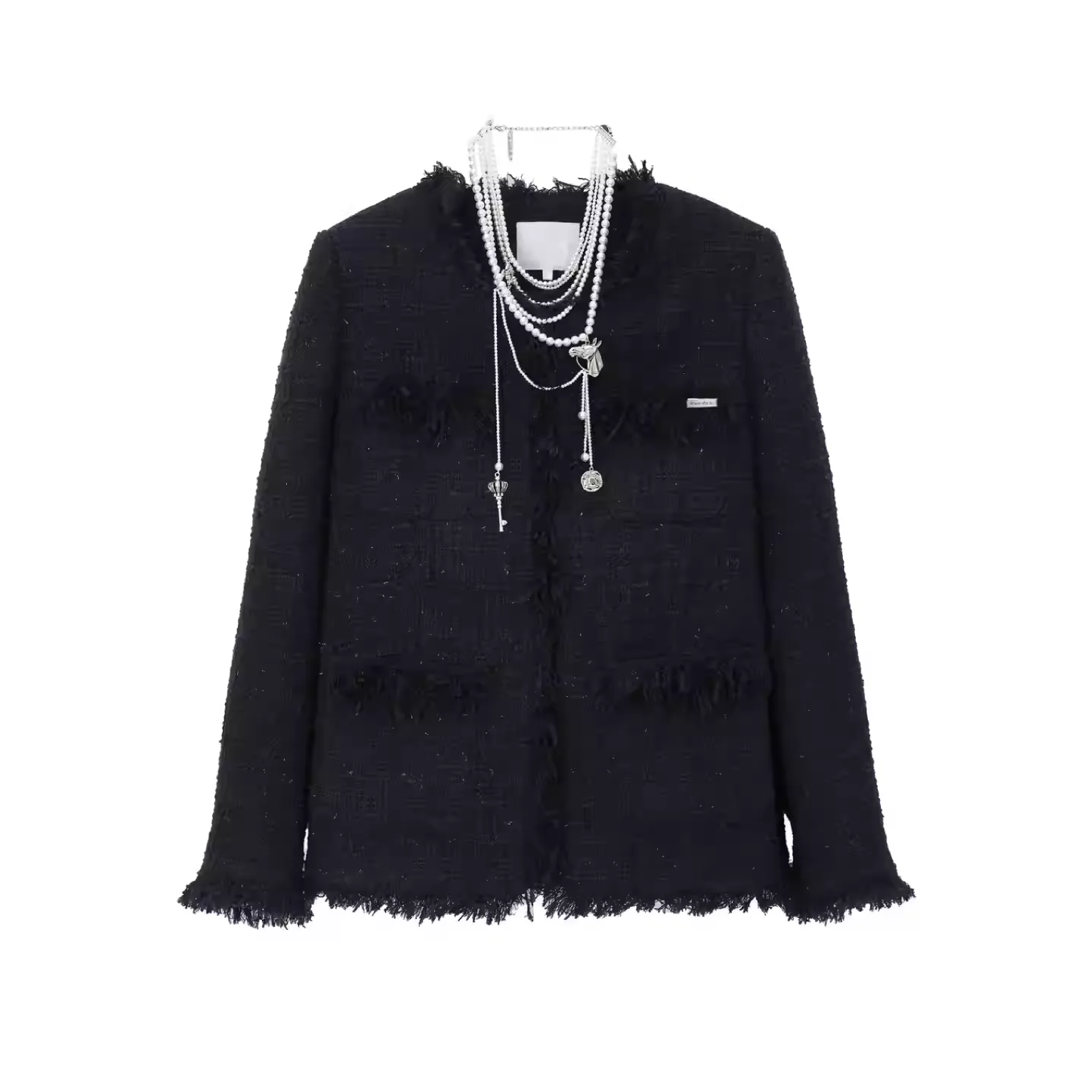 REVAN Pearl Chain Tweed Jacket Navy Blue