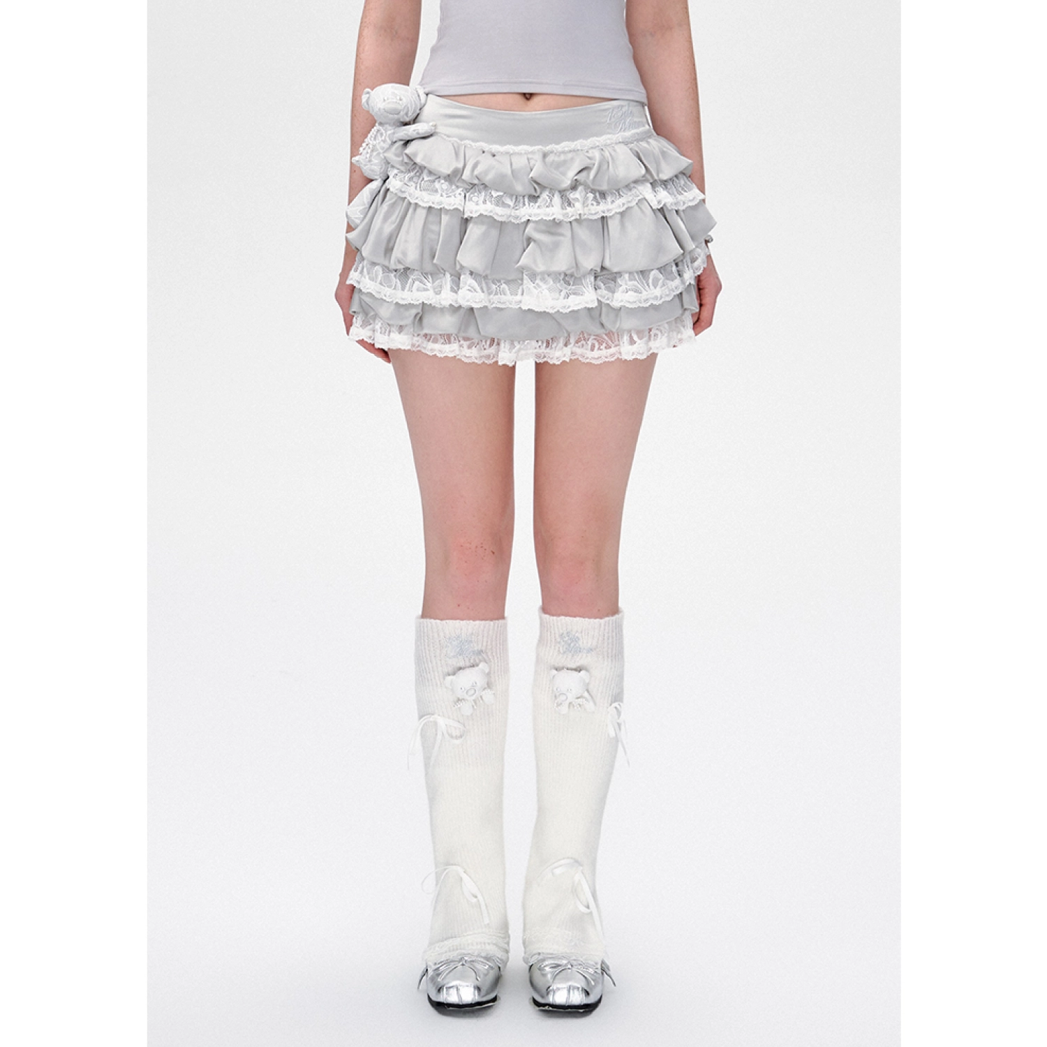 13DE MARZO Bear Lacy Bud Skirt Grey
