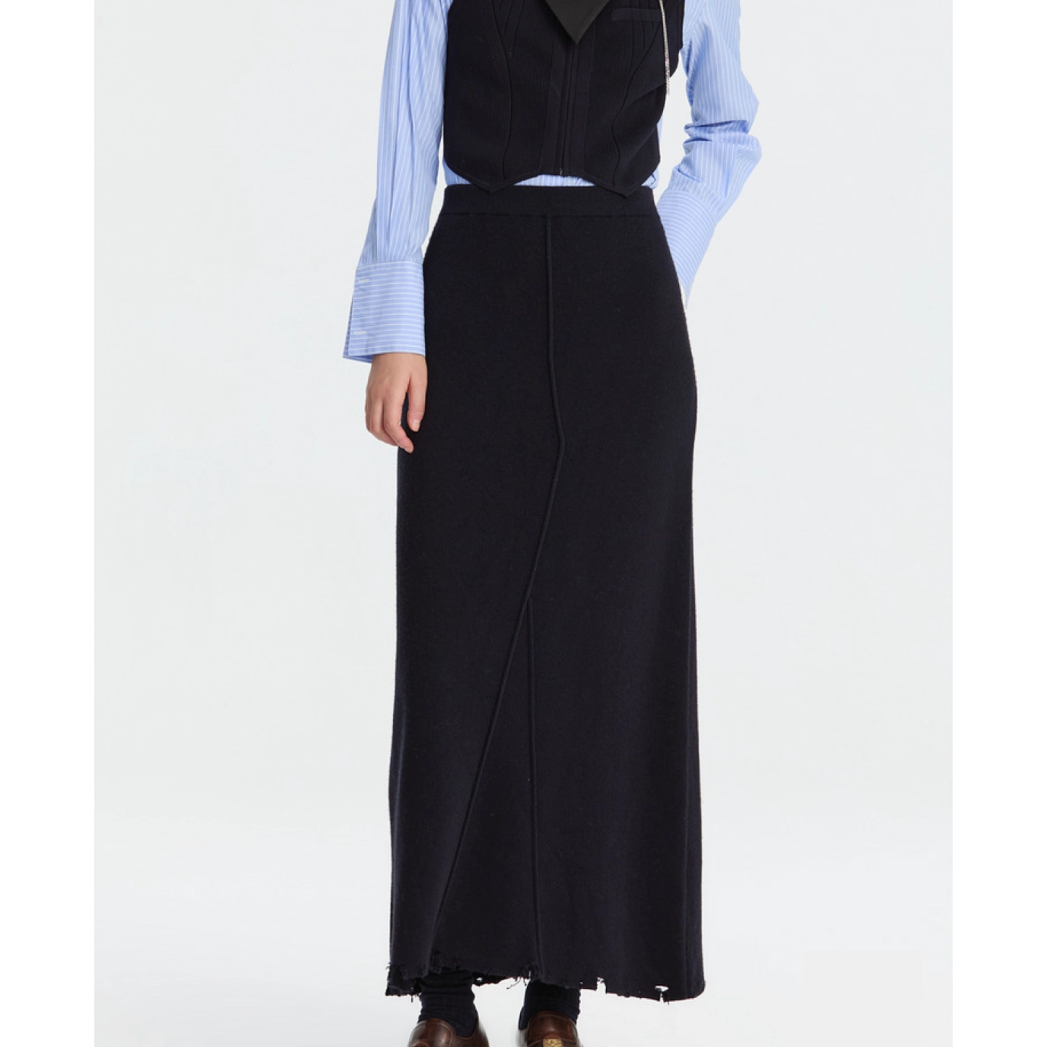 REVAN Knit A-Line Long Skirt Dark Blue