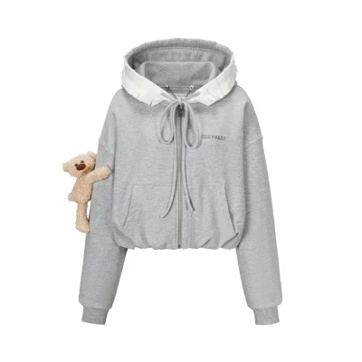 13DE MARZO Lace Edge Zip Hoodie Grey