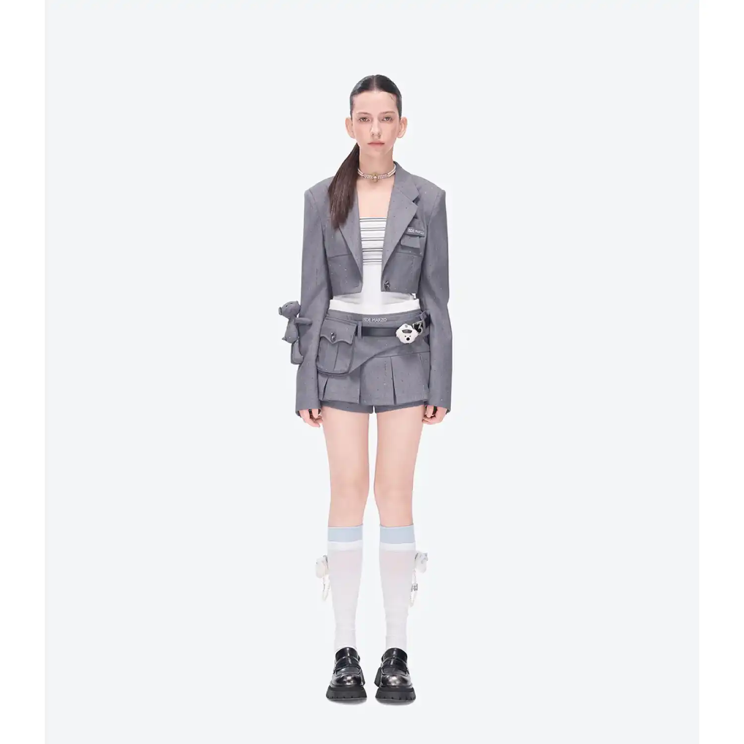 13DE MARZO Double-Layer Contrast Crew Socks White front view