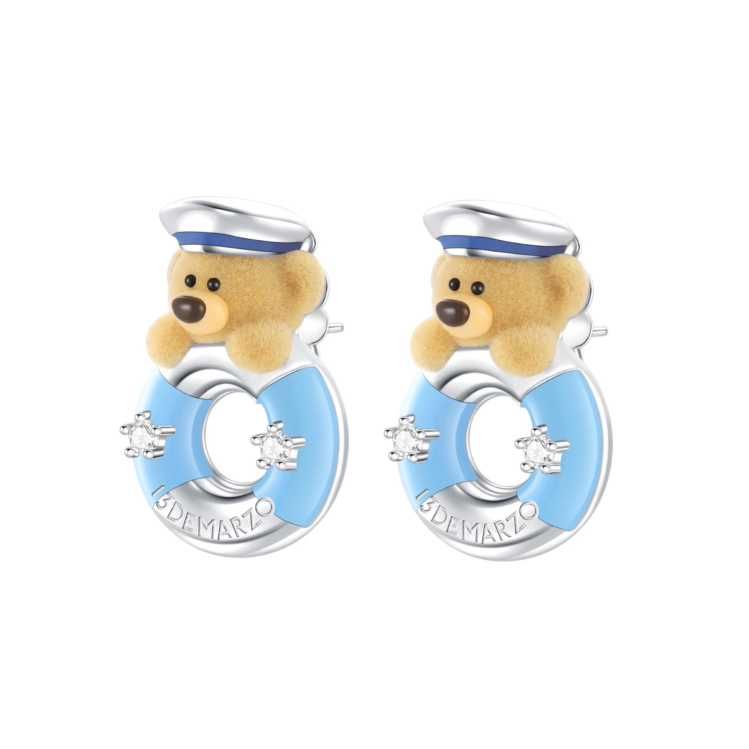 13DE MARZO Little Bear Captain Crystal Rhinestone Ear Studs
