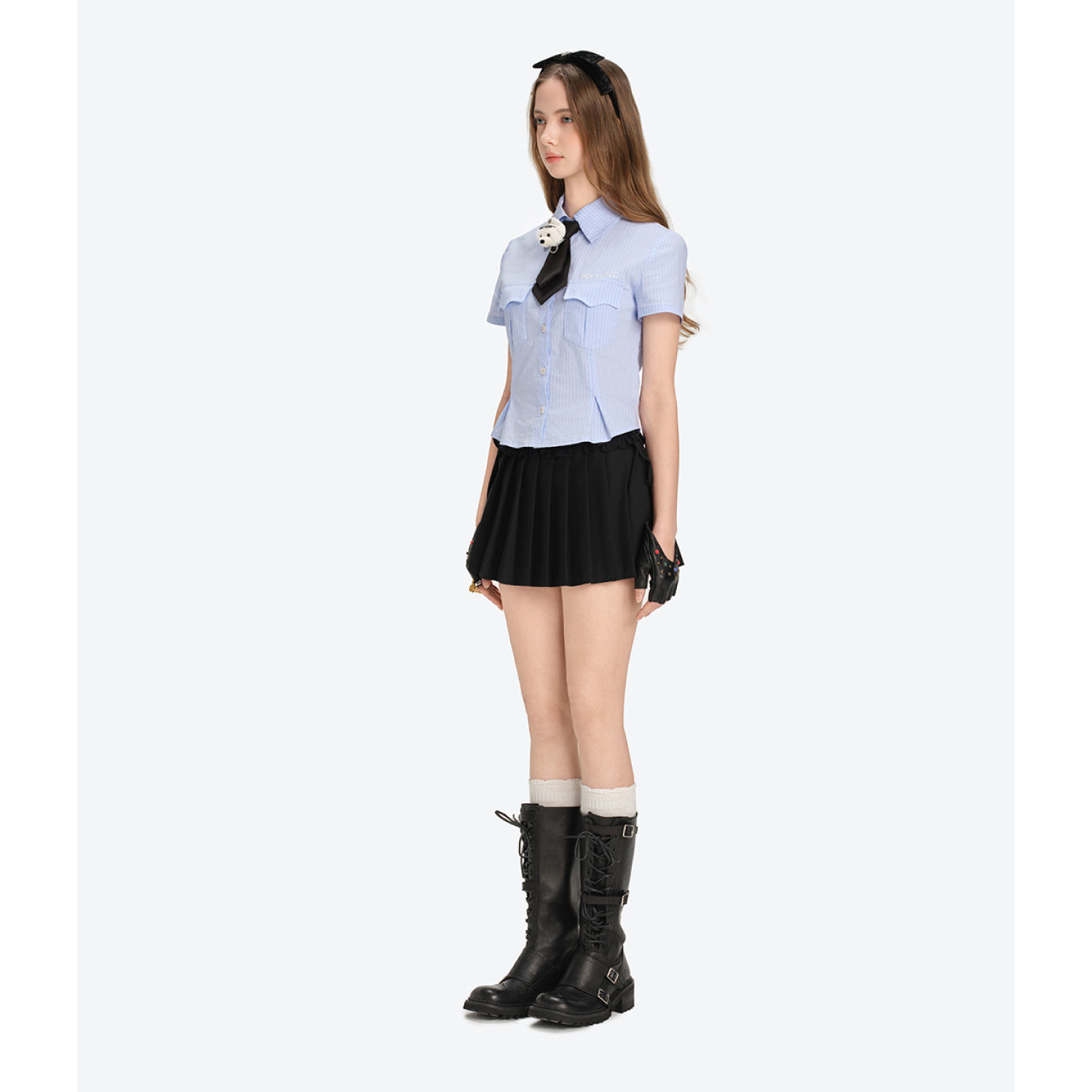 13DE MARZO Bear Fitted Waist Shirt Blue back view