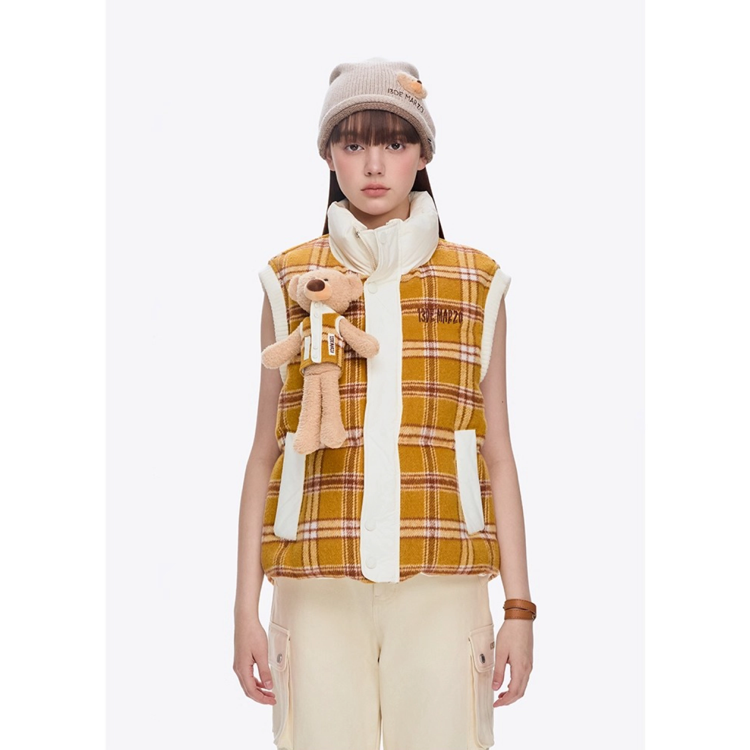 13DE MARZO Doozoo Checkered Down Vest Yellow
