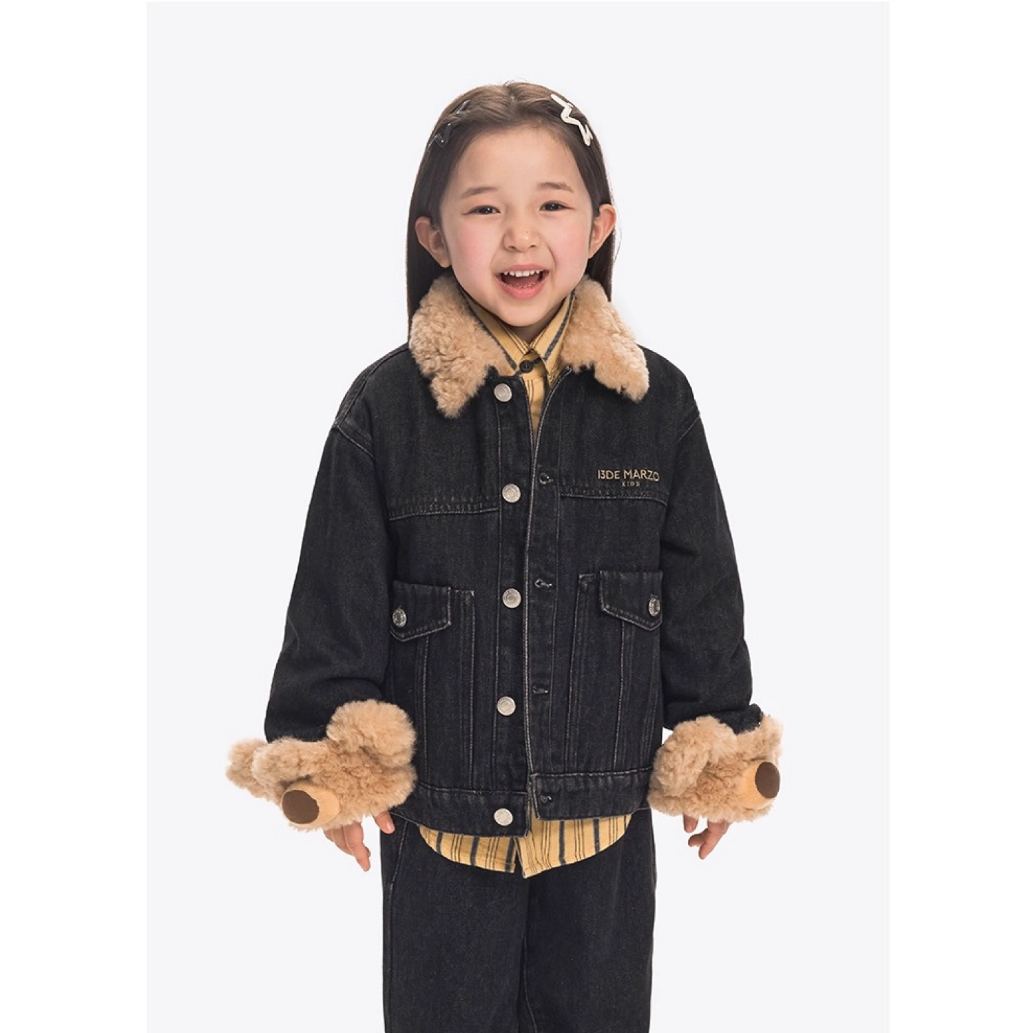 13DE MARZO BabyBear Cuffed Denim Jacket Black