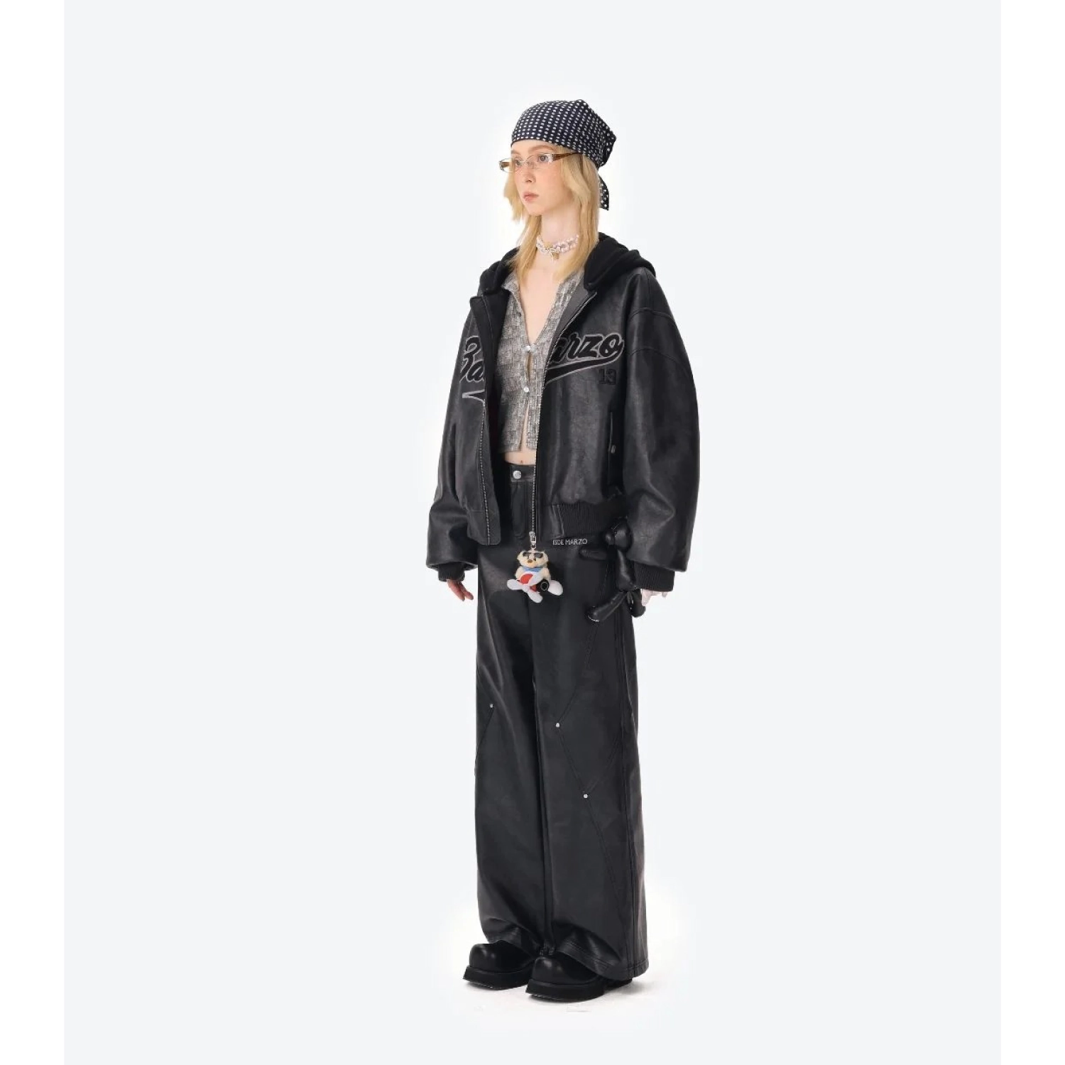 13DE MARZO Pilot Bear Vintage Jacket Black back view