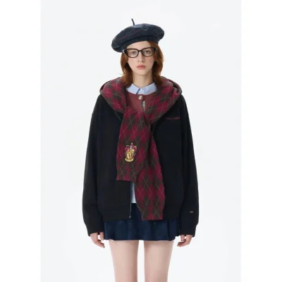 Harry Potter × 13DE MARZO Hogwarts Four Houses Bear Zipper Hoodie Gryffindo Black