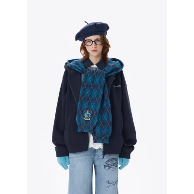 Harry Potter × 13DE MARZO Hogwarts Four Houses Bear Zipper Hoodie Ravenclaw Blue