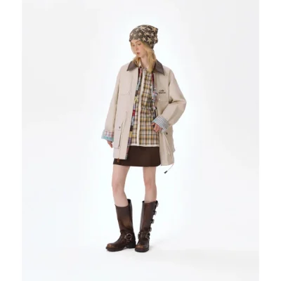 13DE MARZO Patchwork Bear Parka Coat Beige