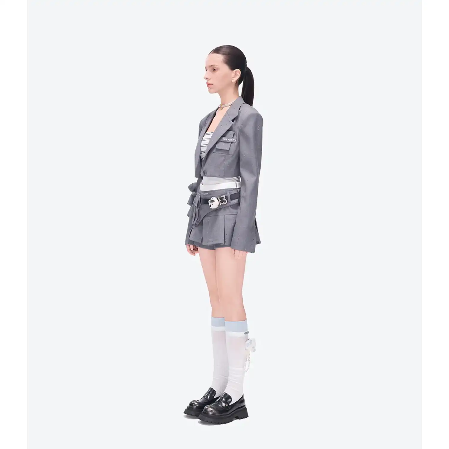 13DE MARZO Double-Layer Contrast Crew Socks White back view
