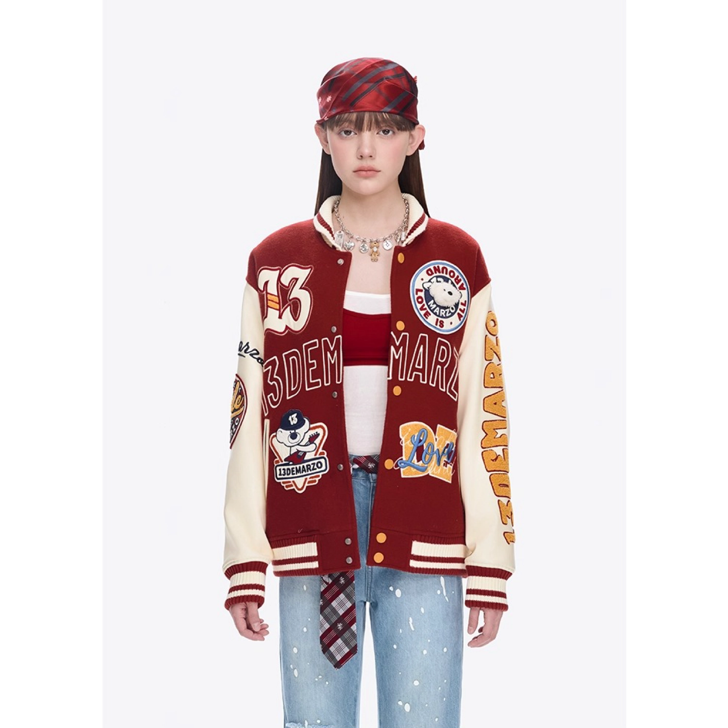 13DE MARZO Doozoo Retro Instruments Baseball Jacket Red