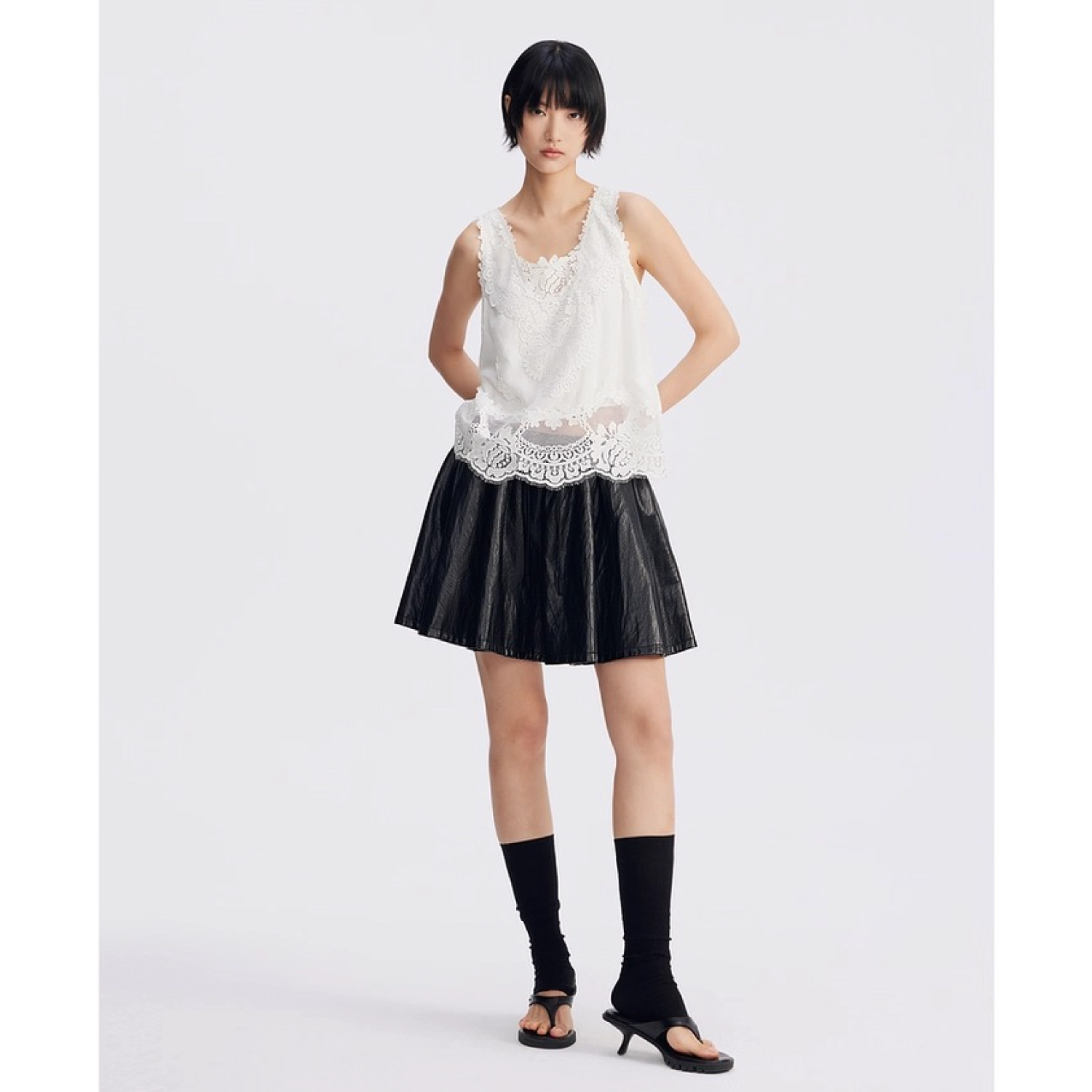 REVAN Reversible PU Leather Check Mini Skirt Black