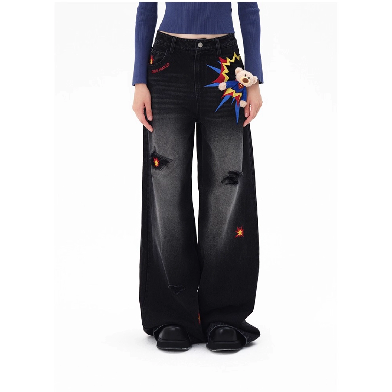 13DE MARZO Superman Bear 3D Pocket Jeans Black