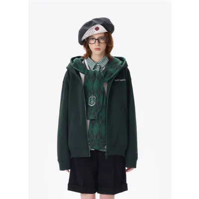 Harry Potter × 13DE MARZO Hogwarts Four Houses Bear Zipper Hoodie Slytherin Green