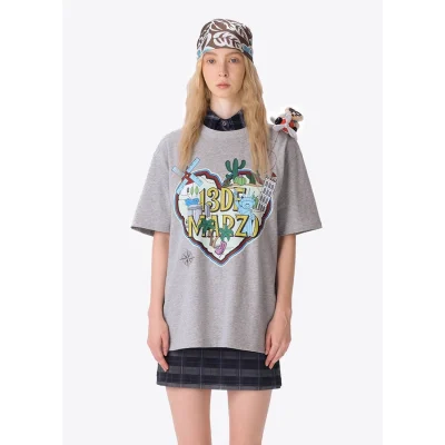 13DE MARZO Pilot Bear World Travel T-shirt Grey