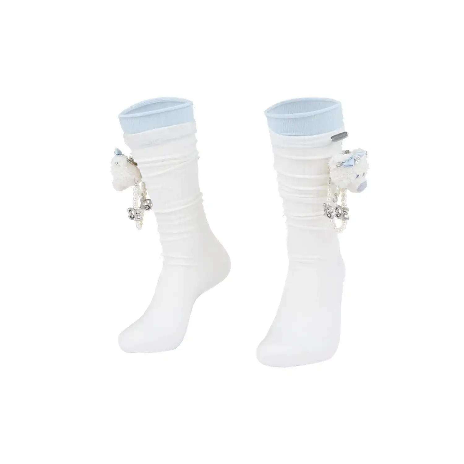 13DE MARZO Double-Layer Contrast Crew Socks White detail view