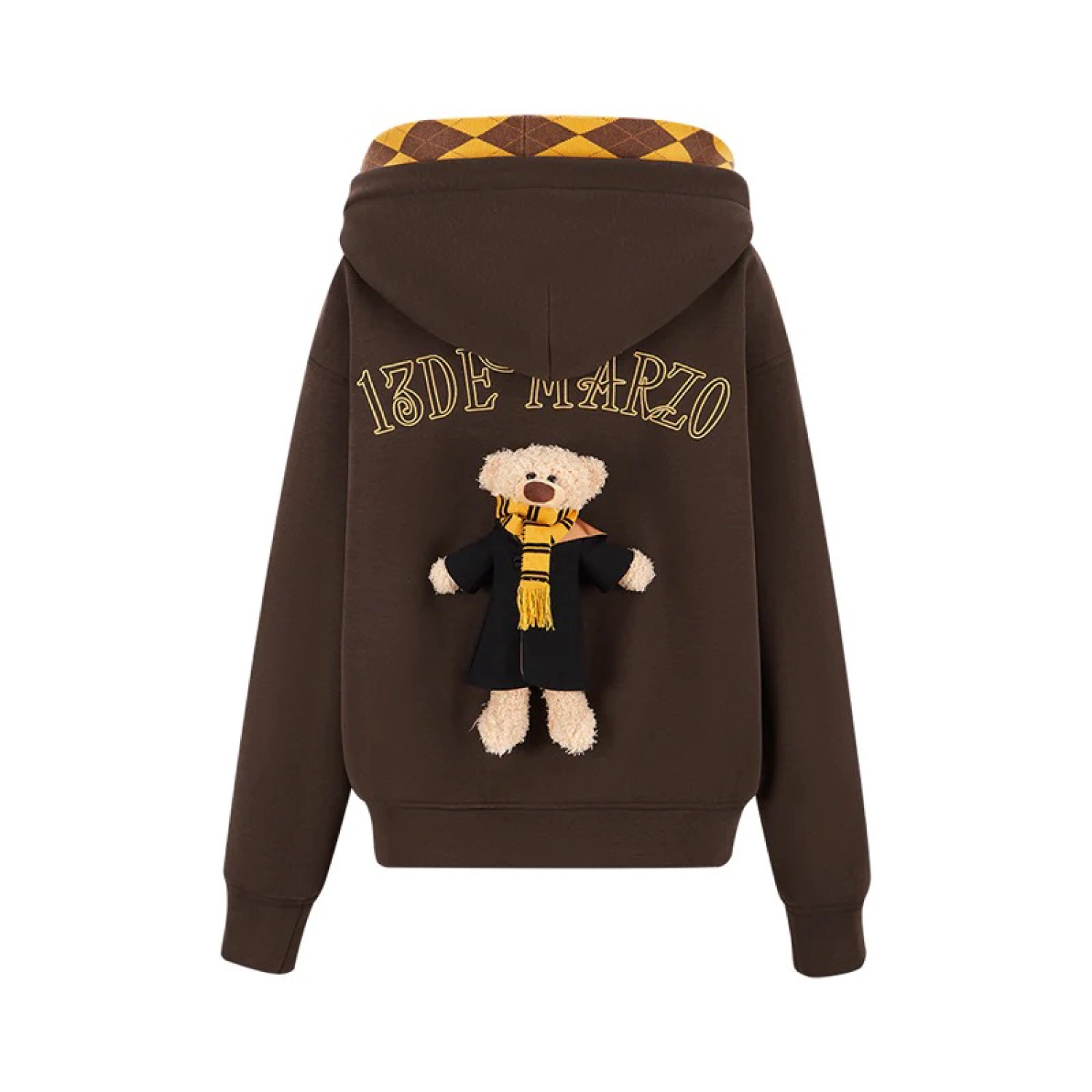 Harry Potter × 13DE MARZO Hogwarts Four Houses Bear Zipper Hoodie Hufflepuff Brown product image 6