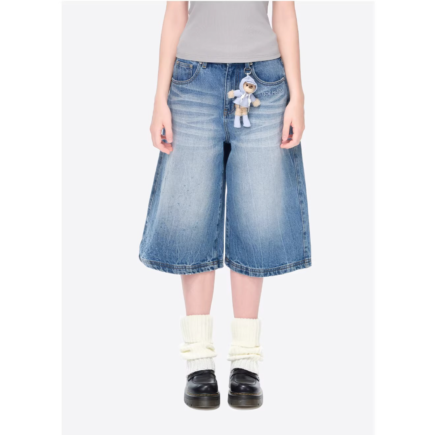 13DE MARZO Rainy Day Jorts Blue front view