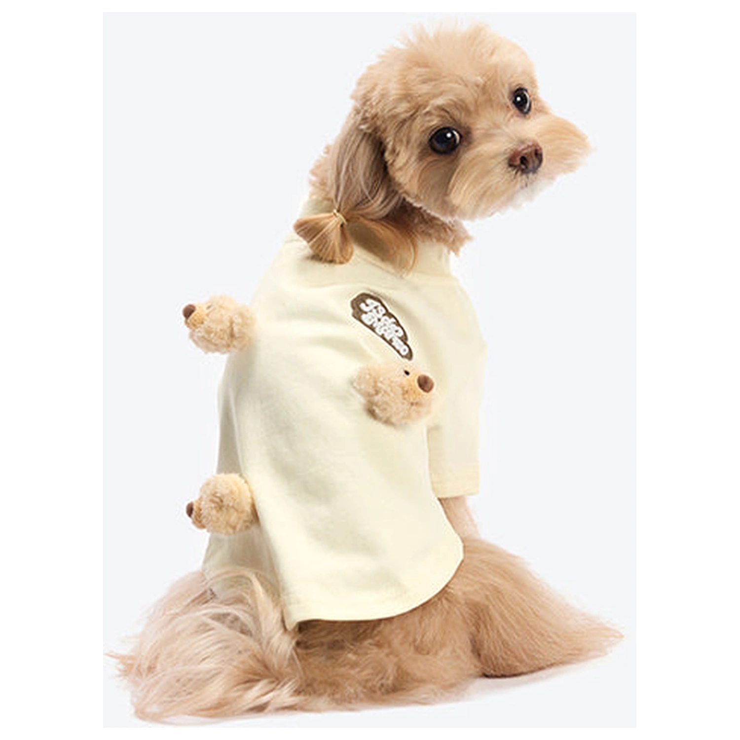 13DE MARZO Allover Bear Pet Tee Beige fabric detail