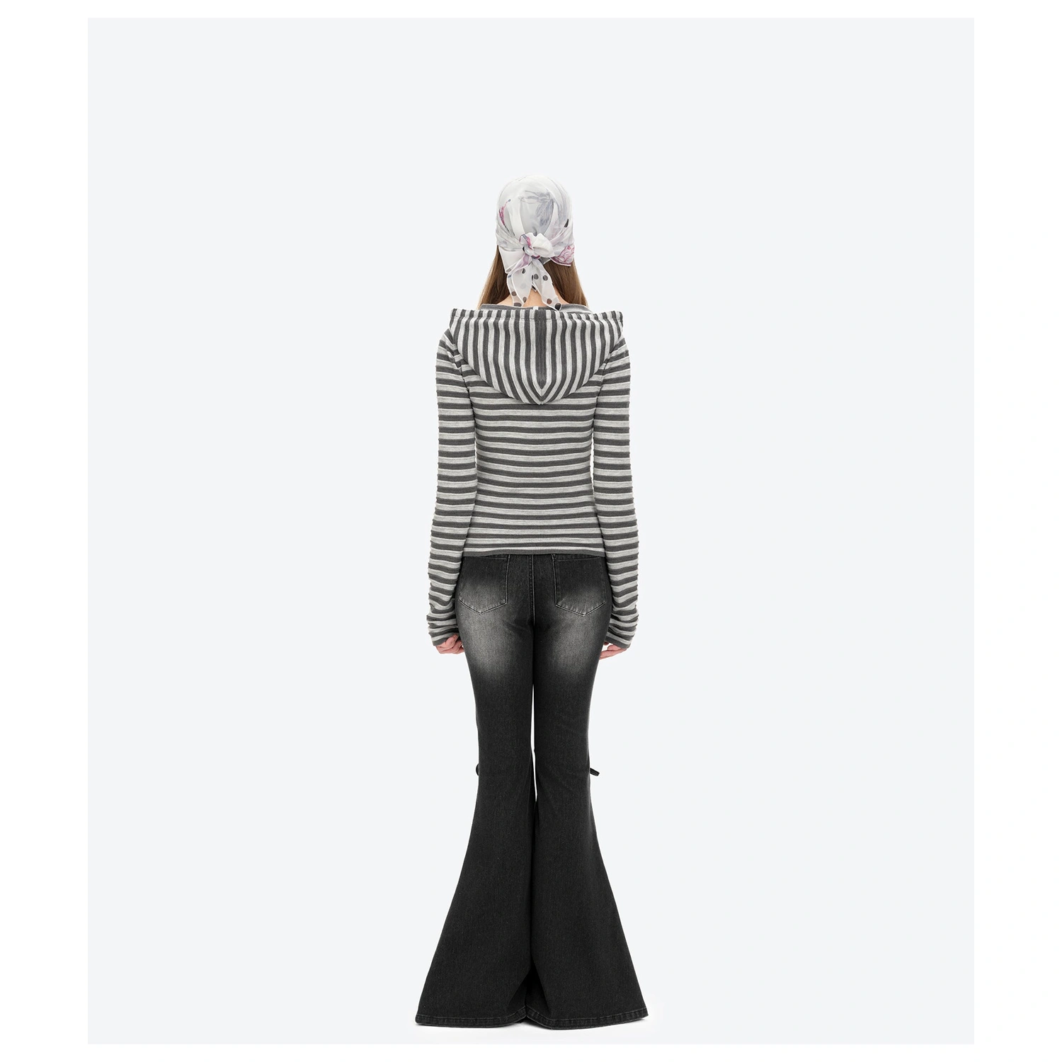 13DE MARZO Striped Bear Embossed Fitted Long Sleeve Grey detail view