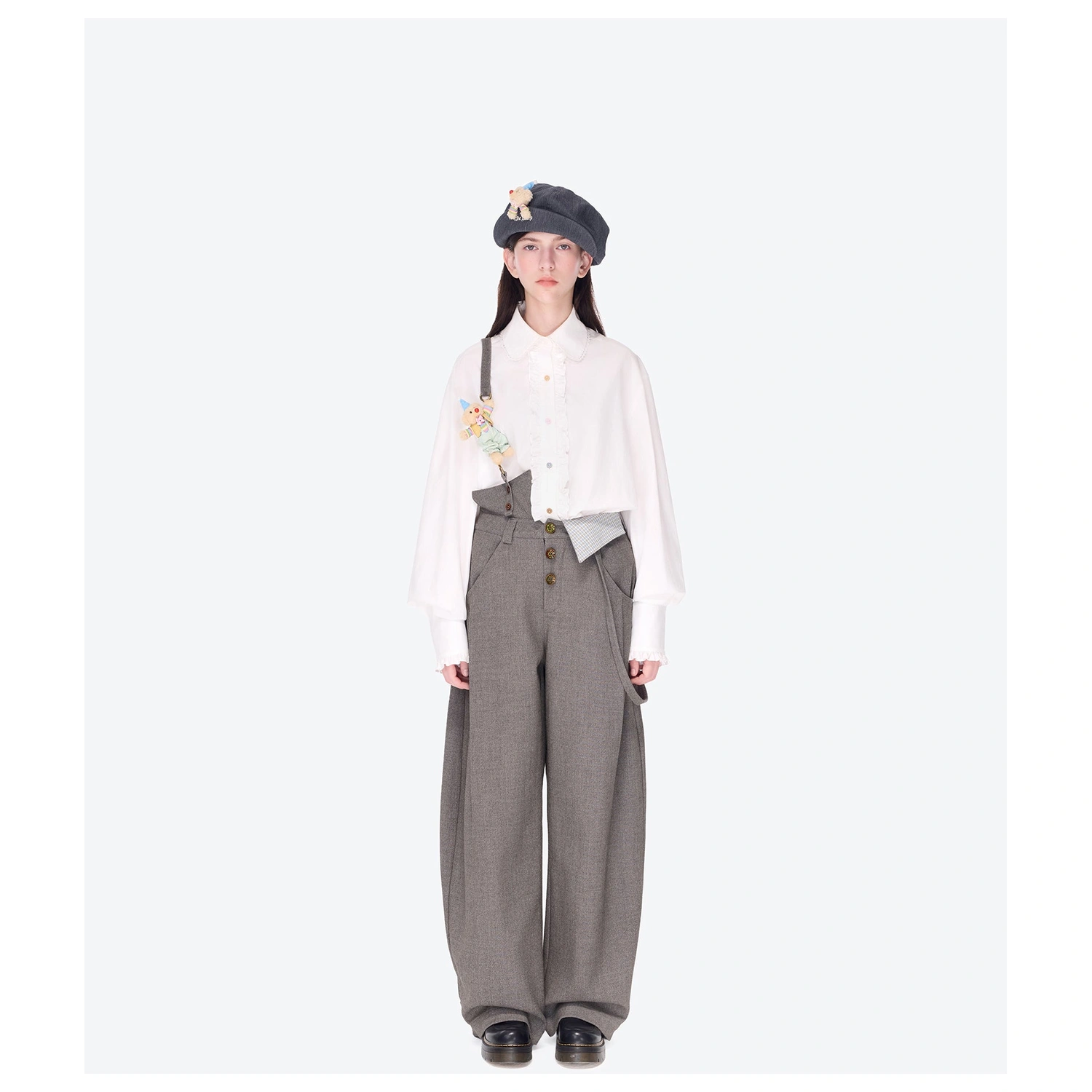 13DE MARZO Detachable Clown Bear Overall Grey