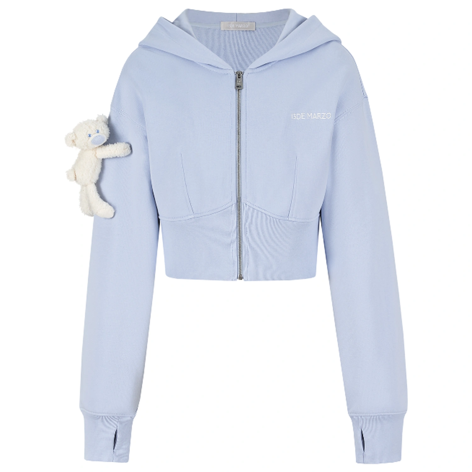 13DE MARZO Tapered Waist Bear Zip Hoodie Blue