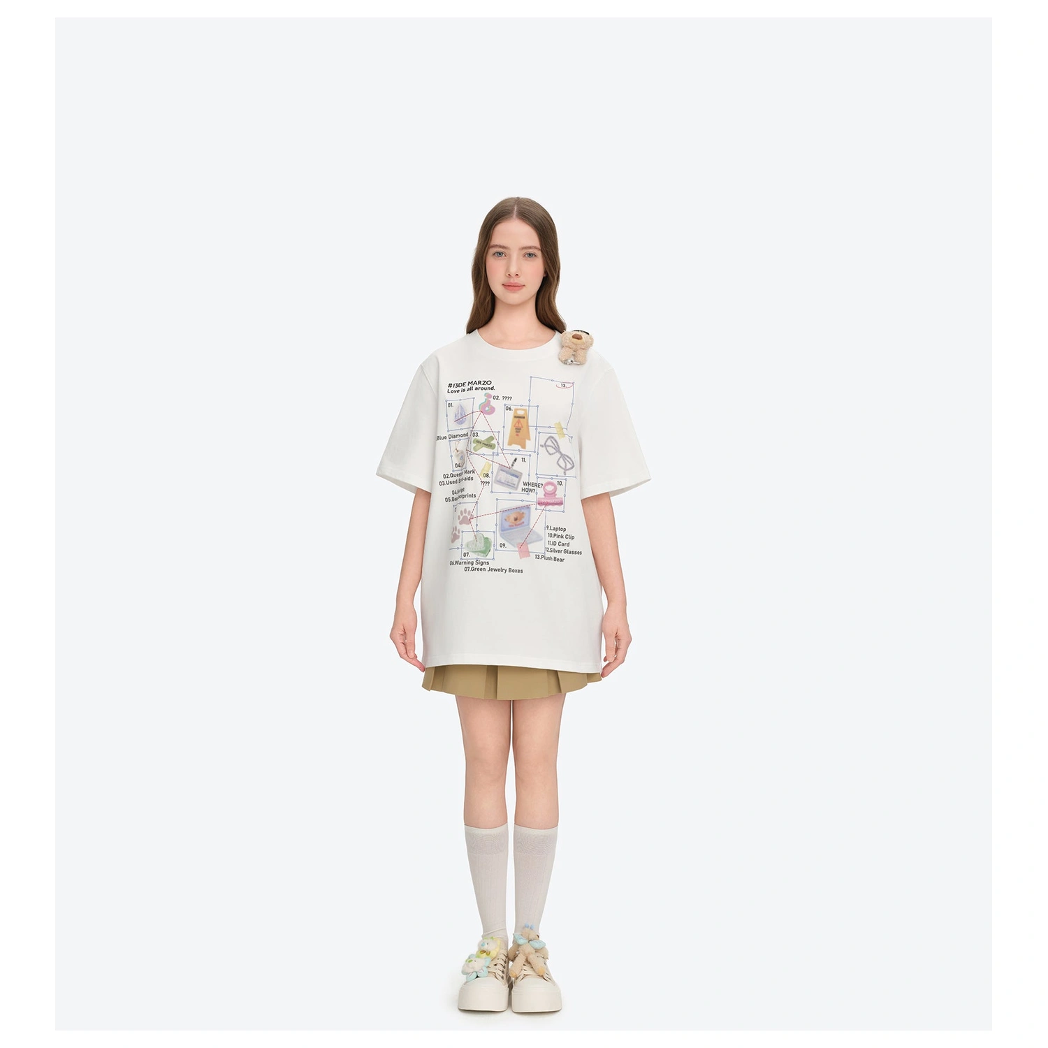 13DE MARZO Floral Butterfly Bear Backless Shoes White