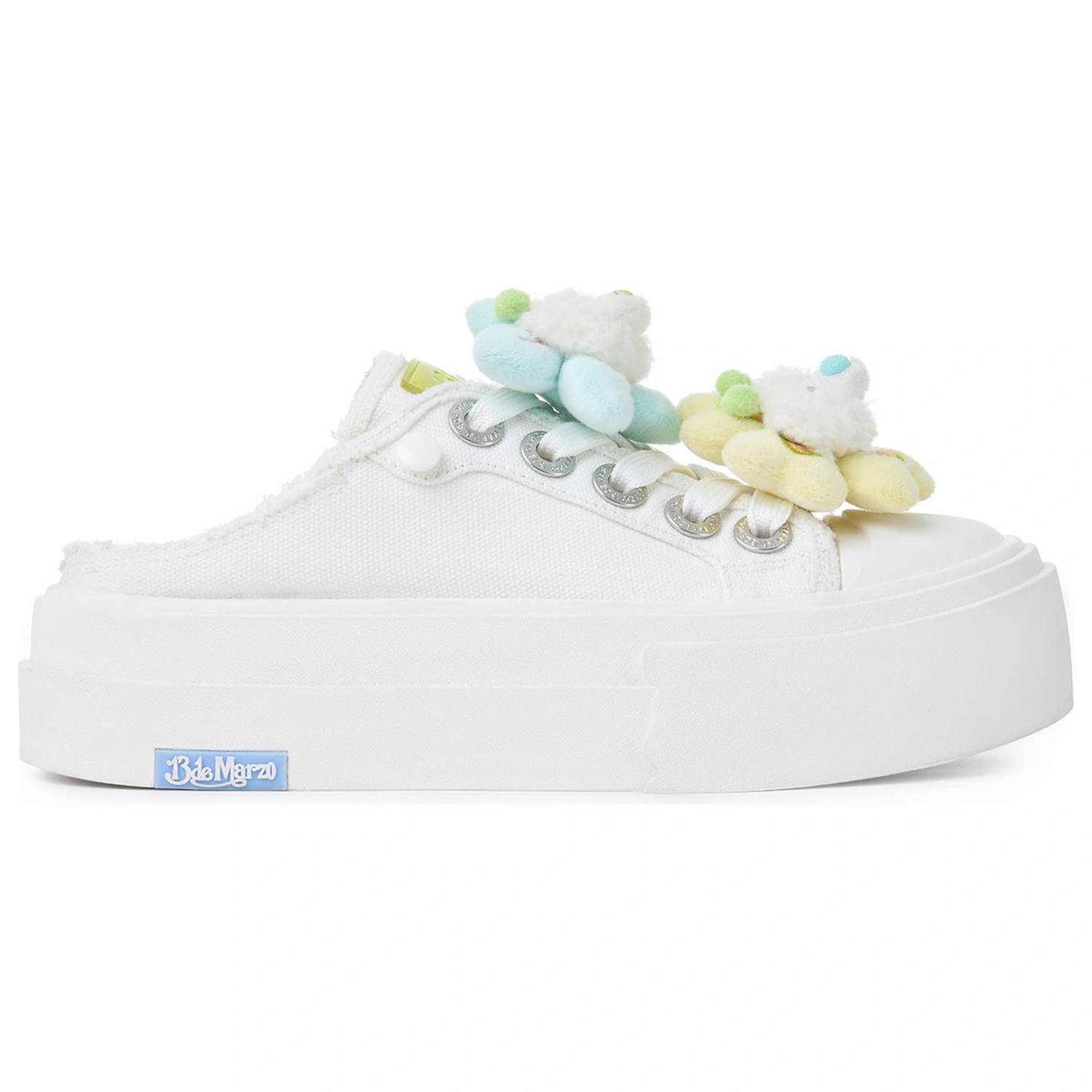 13DE MARZO Floral Butterfly Bear Backless Shoes White