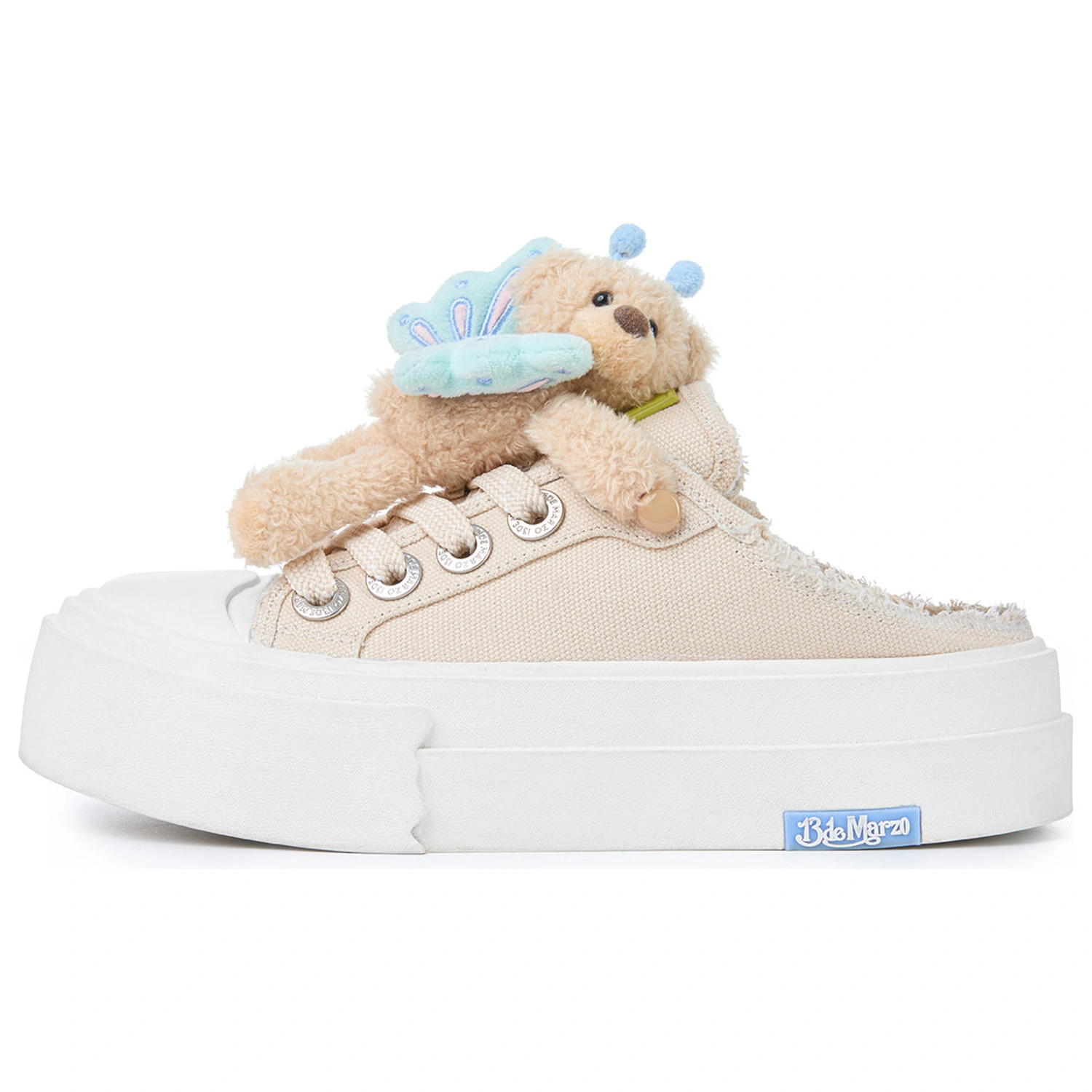 13DE MARZO Floral Butterfly Bear Backless Shoes Khaki